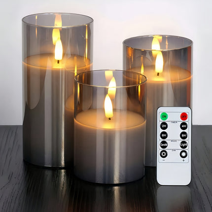 Luxurious Gray LED Candle Lights - Flickering Flame Effect