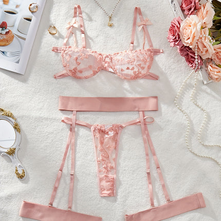 2025 European & American Love Embroidery Lingerie Set