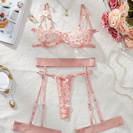 2025 European & American Love Embroidery Lingerie Set