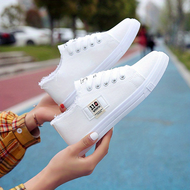 Solid Color Canvas Lace-Up Sneakers