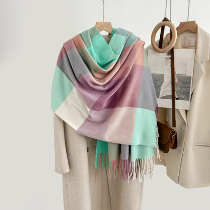 Cozy Plaid Tassel Cashmere Scarf