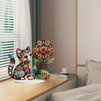 DIY Acrylic Diamond Art Kit - Cat & Flower