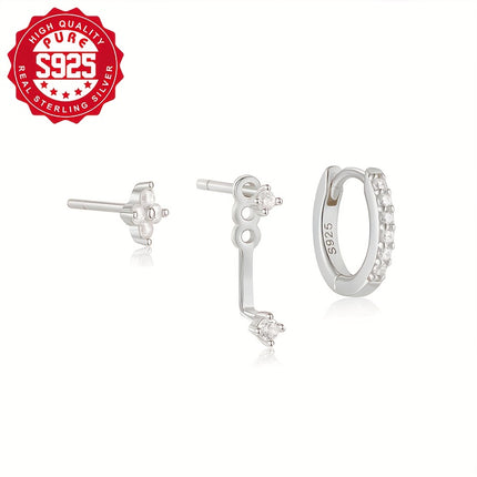S925 Silver Flower Zirconia Earring Set