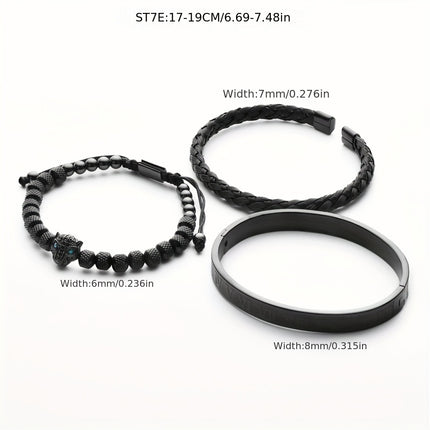 3pcs Men's Braided & Roman Numeral Bracelet Set