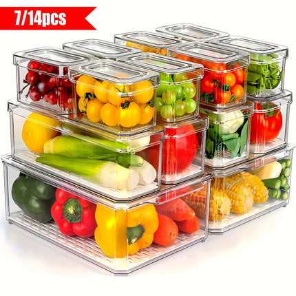 7/14pcs BPA-Free Stackable Fridge Bins