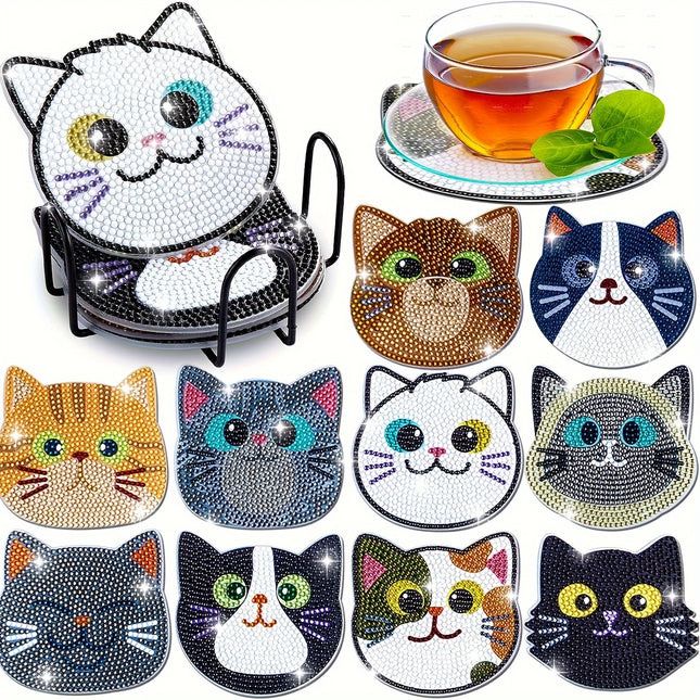 10pcs DIY Diamond Art Cat Coasters