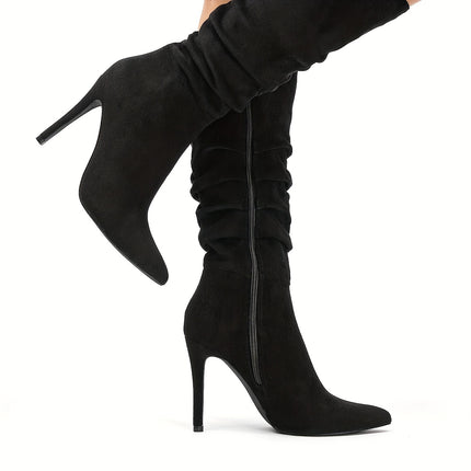 Pleated Point Toe Knee-High Boots
