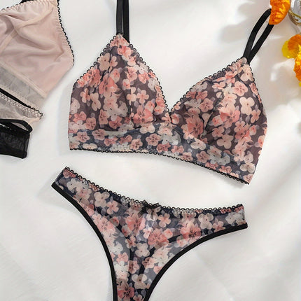 3-Piece Color Block Lingerie Set