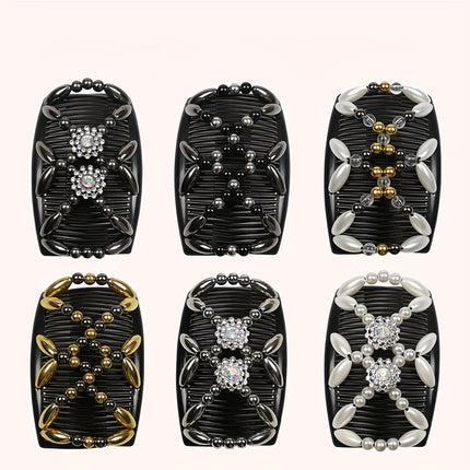 Women's Double-Sided Beaded Hair Comb – Elegant Ponytail Barrette