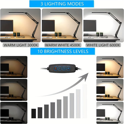 Dimmable LED Desk Lamp with Clamp - 3 Lighting Modes