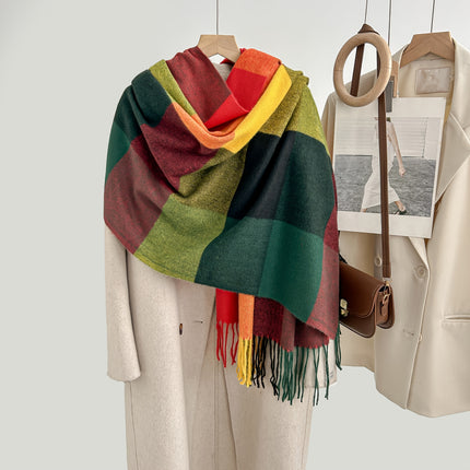 Cozy Plaid Tassel Cashmere Scarf