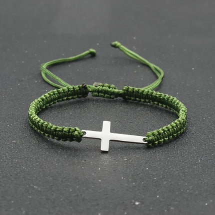 Men's Braided Stainless Steel Cross Bracelet