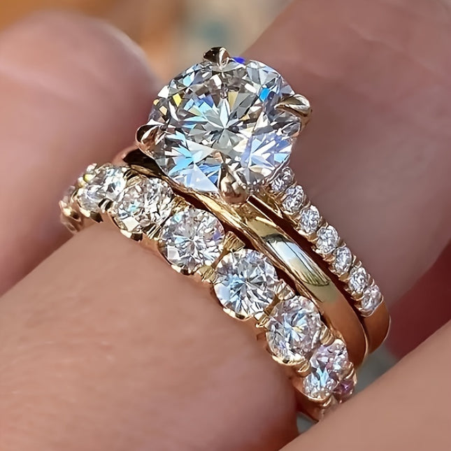 Elegant Sparkling CZ Ring Set