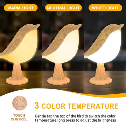 USB Touch-Dimming Bird LED Table Lamp – 3-Color Night Light