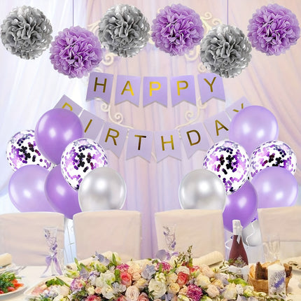 31pcs Purple and Silvery Lavender Party Decoration Set for Girls