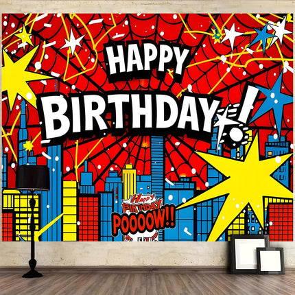 Spider Superhero Happy Birthday Backdrop