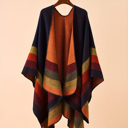 Plus Size Striped Plaid Shawl