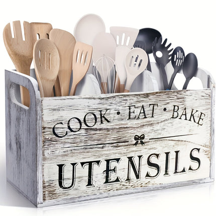Rustic Wooden Utensil Holder