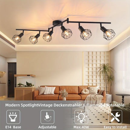 Retro LED 6-Bulb Ceiling Spotlight - E14 Swiveling Ceiling Lamp