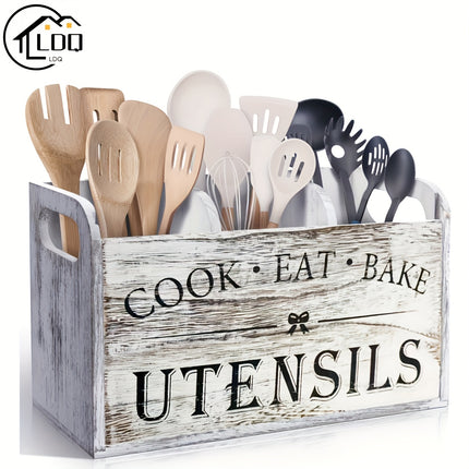 Rustic Wooden Utensil Holder