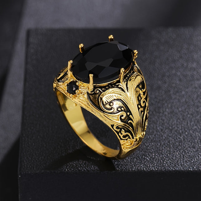 Vintage Style Men's Black Zirconia Ring