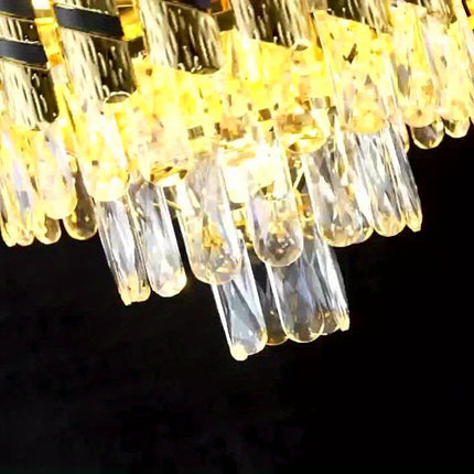 Sleek Black & Gold Crystal Chandelier – 3-Tier Elegance