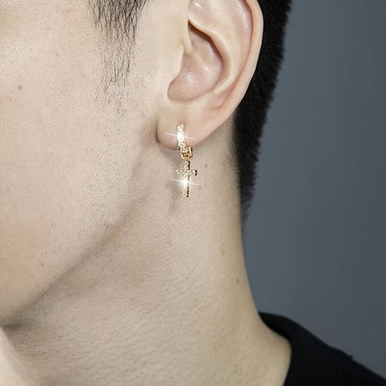Golden Cross Earrings with Cubic Zirconia