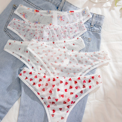 Floral & Heart Print Panty Set