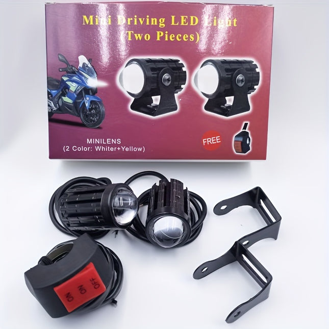 Dual-Color LED Motorcycle Spotlights – White & Yellow