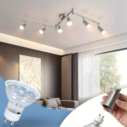 Modern Black LED Ceiling Spotlight - 6 Flames Swivel GU10 Lamp
