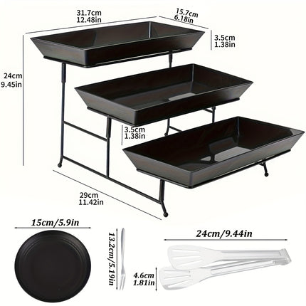 3-Tier Serving Tray Set with Tongs, Small Plates, and Forks