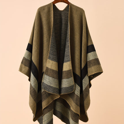 Plus Size Striped Plaid Shawl