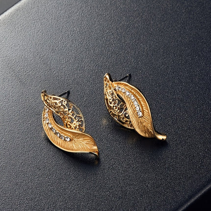 Hollow Leaf Rhinestone Jewelry Set