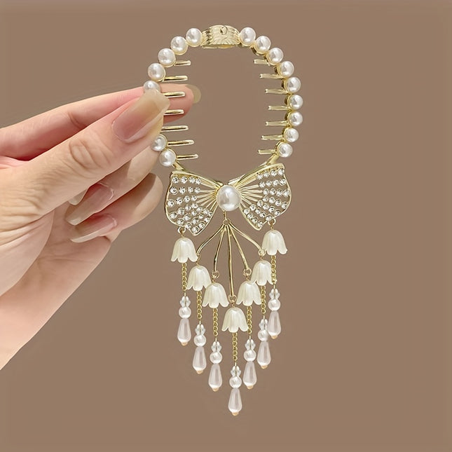 High-End Retro Rhinestone Pearl Hairpin