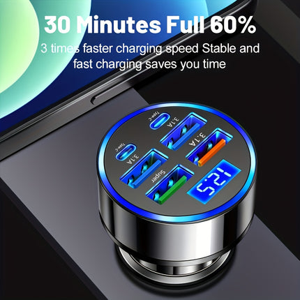 6-in-1 Fast Car Charger with LED Display