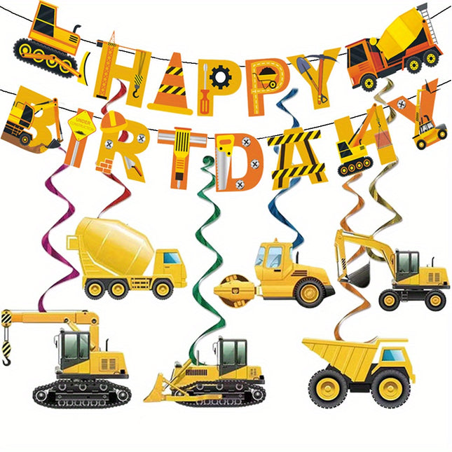 Construction Car Hanging Banners for Boys' Party Fun