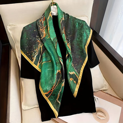 Elegant Green Print Square Scarf