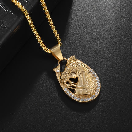 Golden Horse Head & Horseshoe Necklace
