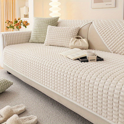 Plaid Plush Sofa Cover - Warm, Soft, Pet-Friendly Protector