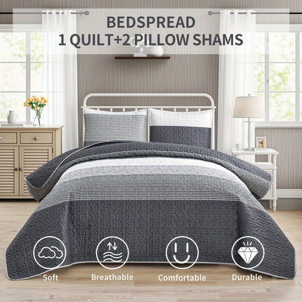 Dark Grey Patchwork Quilted Bedspread Set - 3pcs Comfort