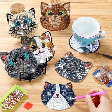10pcs DIY Diamond Art Cat Coasters
