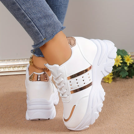 Women's White & Rose Gold Sneakers
