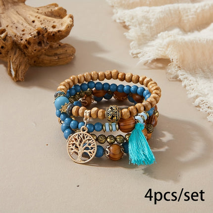 4pcs Tree of Life Beaded Bracelet Set