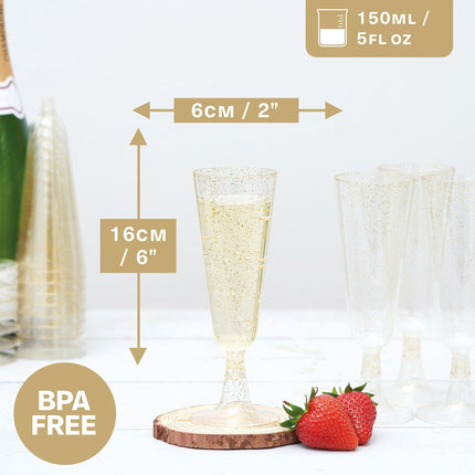 25pcs Golden Glitter 5oz Plastic Champagne Flutes
