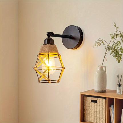 Rustic Woven Jute Wall Sconce - Adjustable Angle, E27 Socket
