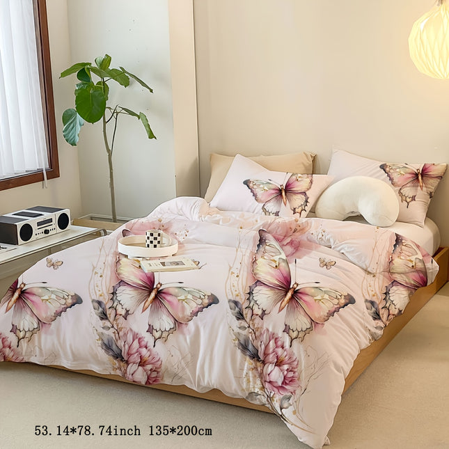 3-Piece Butterfly Print Duvet Cover Set - Soft & Dreamy