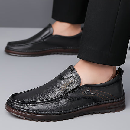 Solid Color Leather Slip-On Loafers