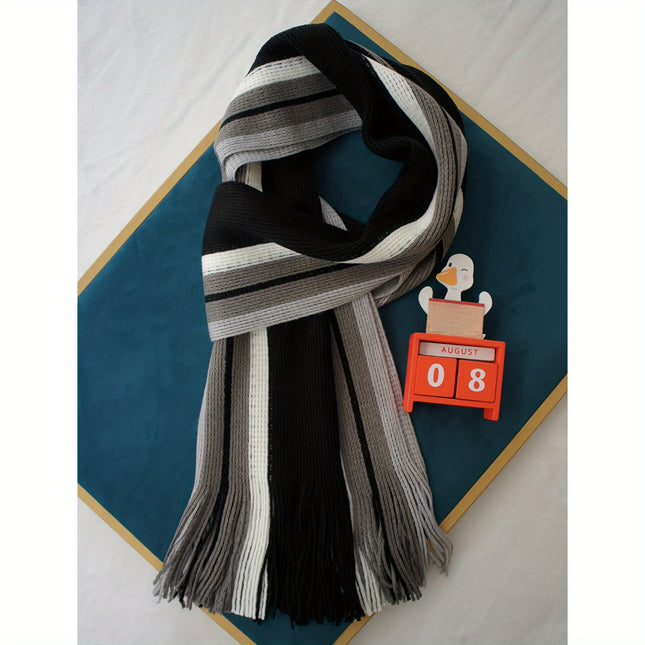 Men’s Striped Tassel Acrylic Scarf
