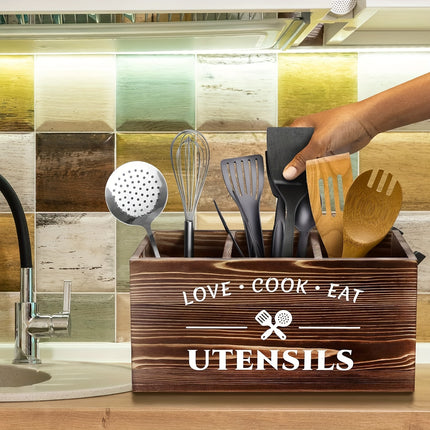 Wooden Utensil Holder with Grids