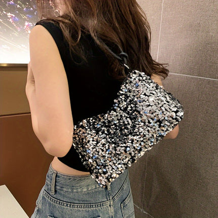 Chic Black Sequin Shoulder Bag